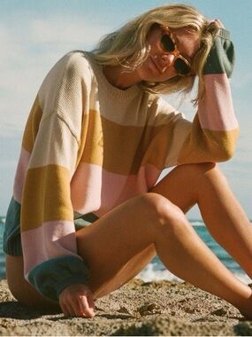 The Salty Blonde x Billabong Crewneck Sweater - Pink, Mustard & Teal